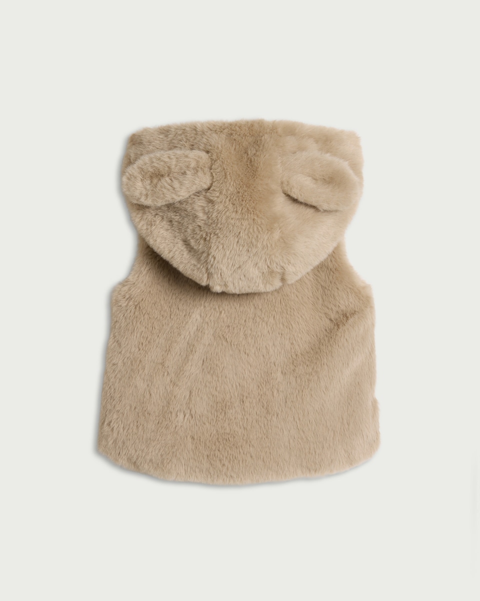 image 1 of F&F Baby Faux Fur Hooded Gilet in Stone