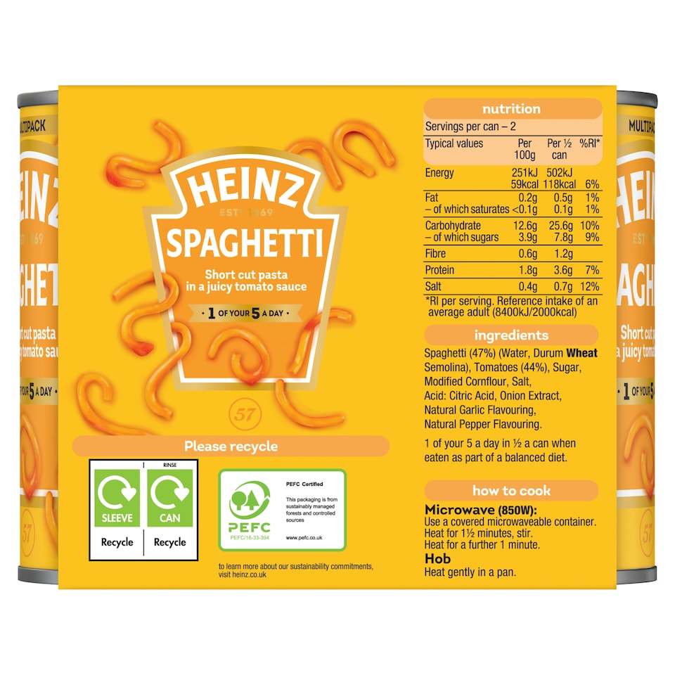 image 1 of Heinz Spaghetti In Tomato Sauce 4 X 400G