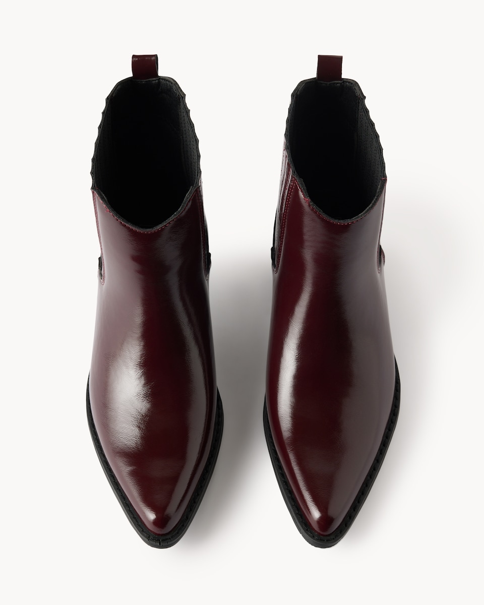 image 1 of F&F Faux Leather Western Block Heeled Ankle Boots in Burgundy