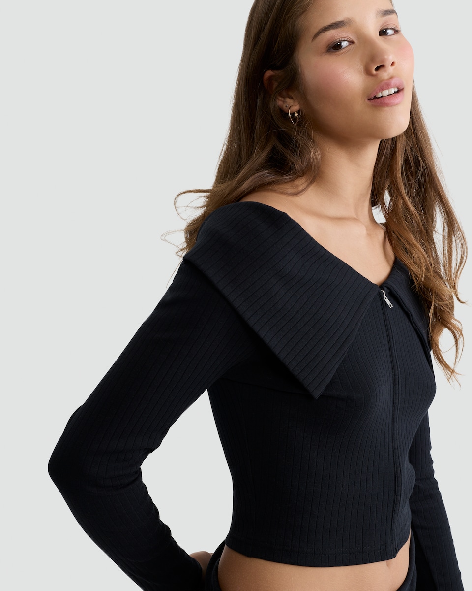 image 1 of OH ME OH MY Cotton Rich Off Shoulder Ribbed Top in Black