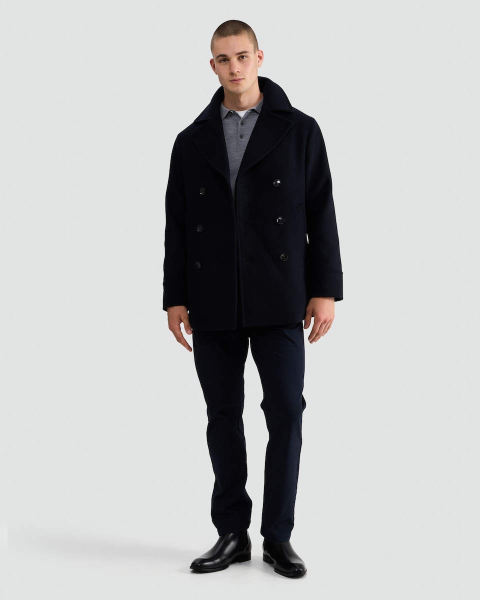 image 1 of F&F Double-Breasted Peacoat with Wool in Navy