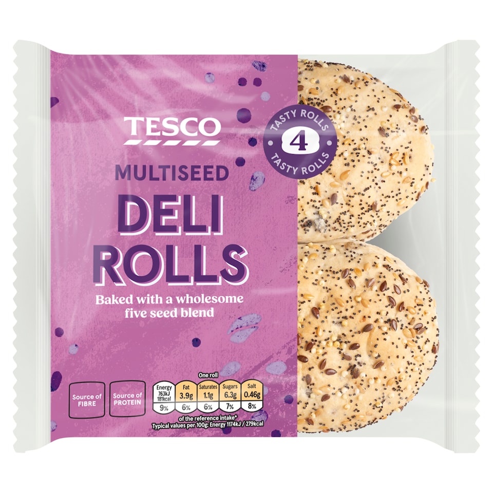 Tesco Deli Multiseed White Rolls 4 Pack