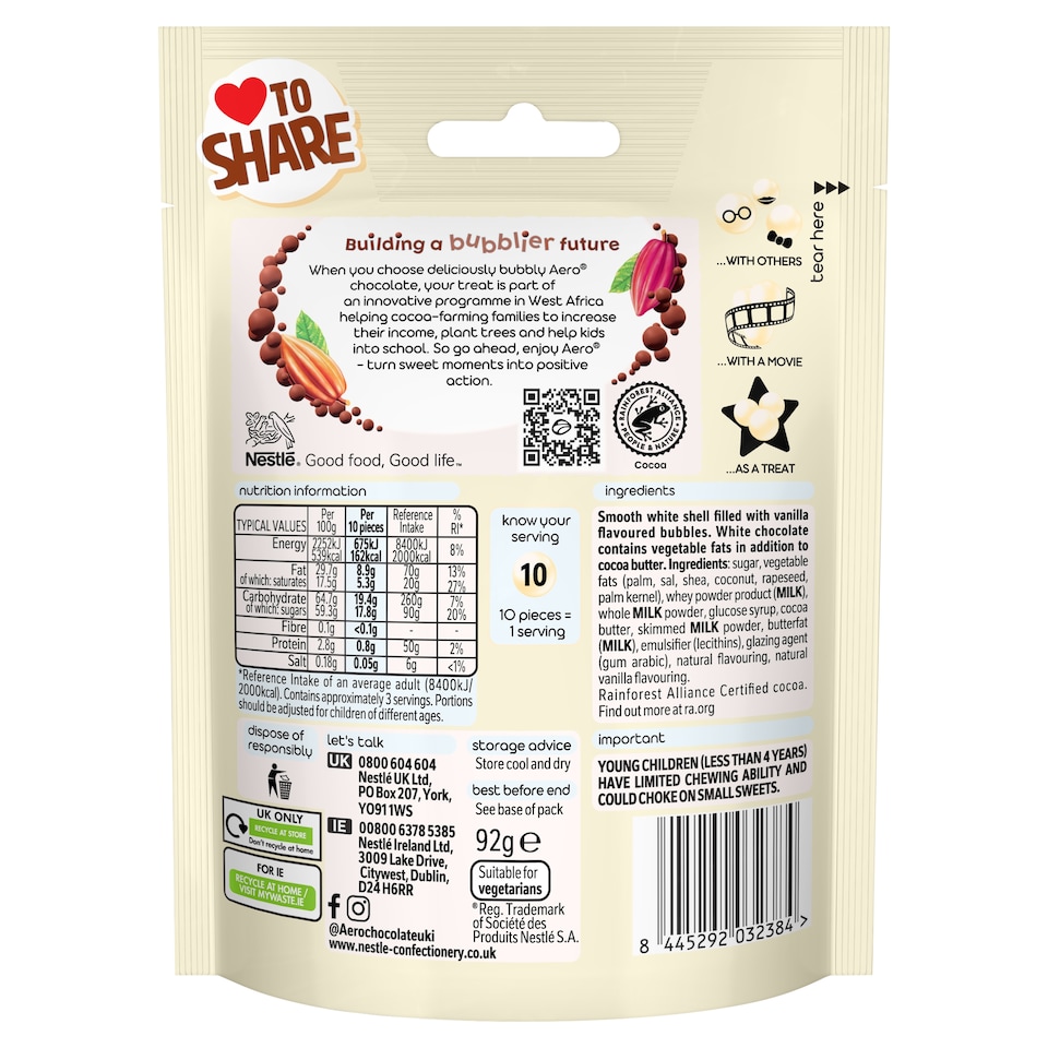 image 1 of Aero Bubble Milkybar White Chocolate 92g