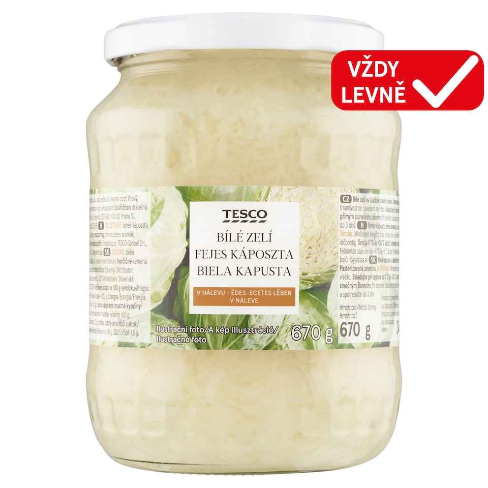 Tesco Bílé zelí v nálevu 670g