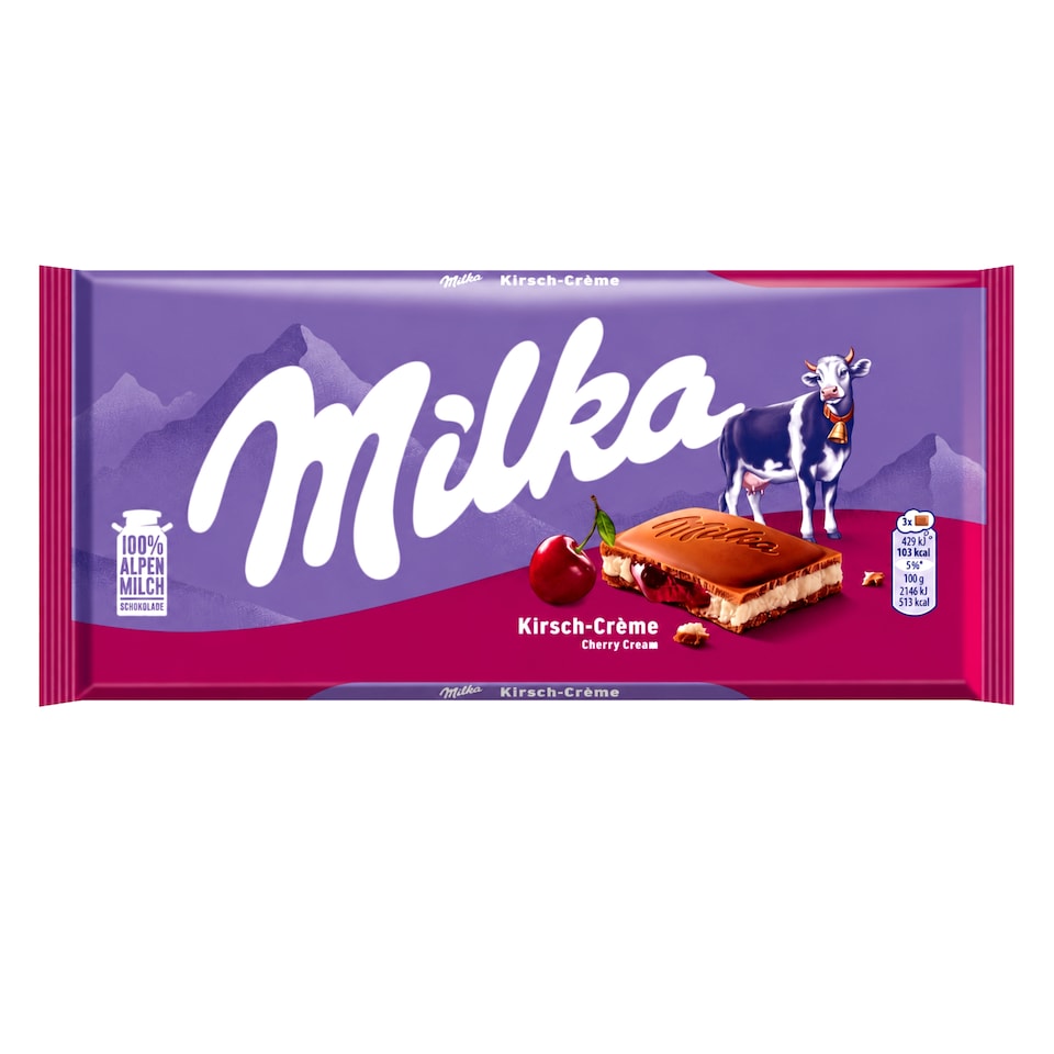 Milka Alpine Milk Chocolate with Sour Cherry Milky Cream and Sour Cherry Fruit Cream Filling 100 g