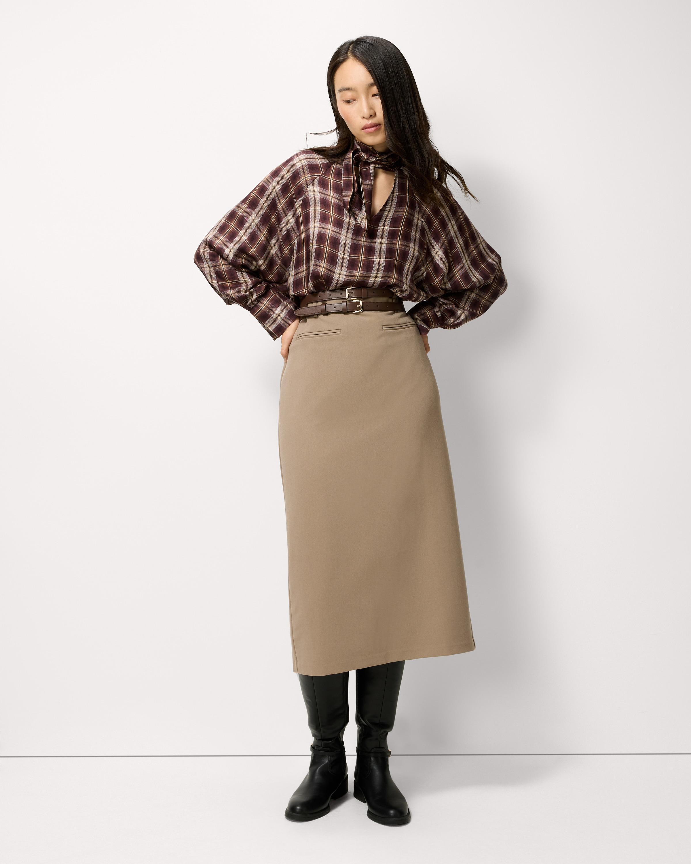 F&F Tailored Midi Pencil Skirt in Tan