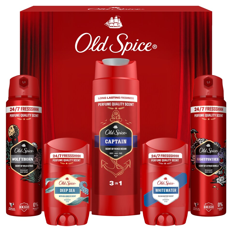 image 1 of Old Spice Discovery Box Gift Set With Deodorant Sticks, Sprays, Shower Gel