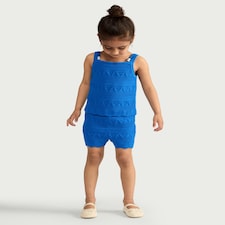 F&F Girls 2-Piece Pure Cotton Knitted Top and Shorts Set in Blue