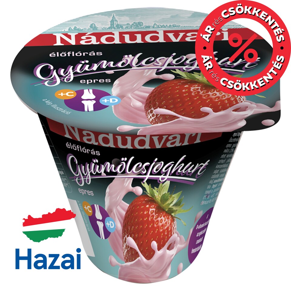 Nádudvari élőflórás, epres, zsírszegény gyümölcsjoghurt 125 g