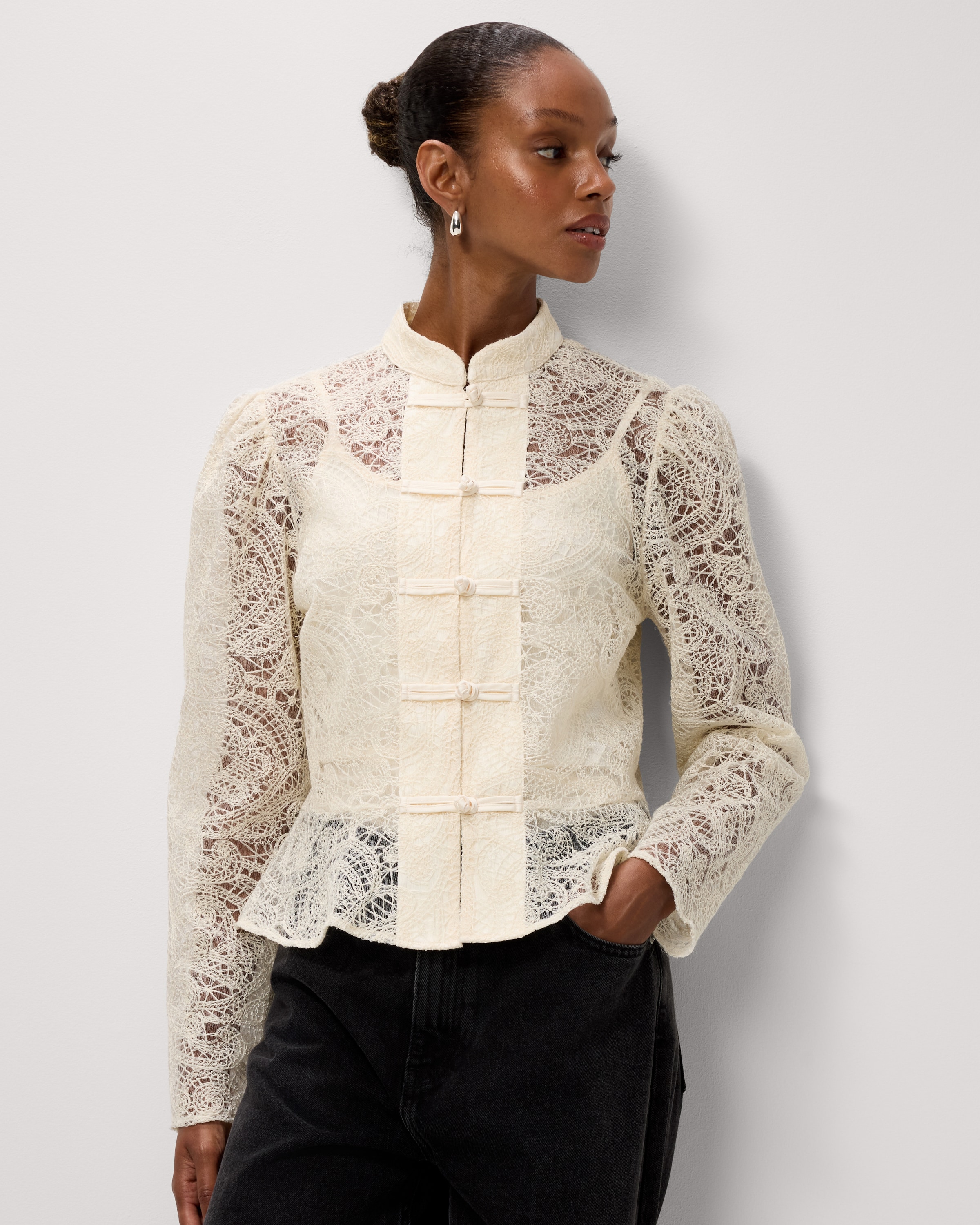 F&F Lace Peplum Blouse in Cream