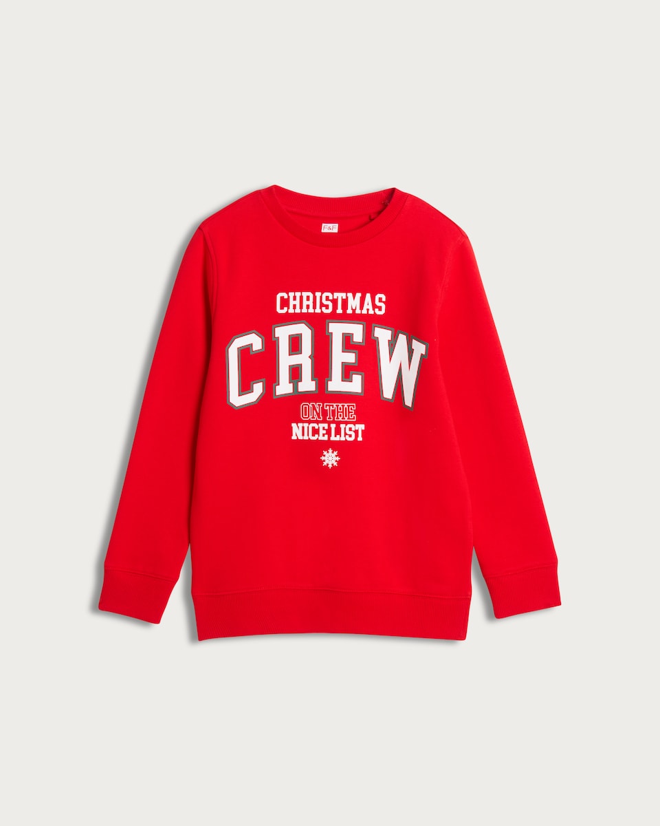 image 1 of F&F Boys Cotton Rich Christmas Crew Sweatshirt in Red