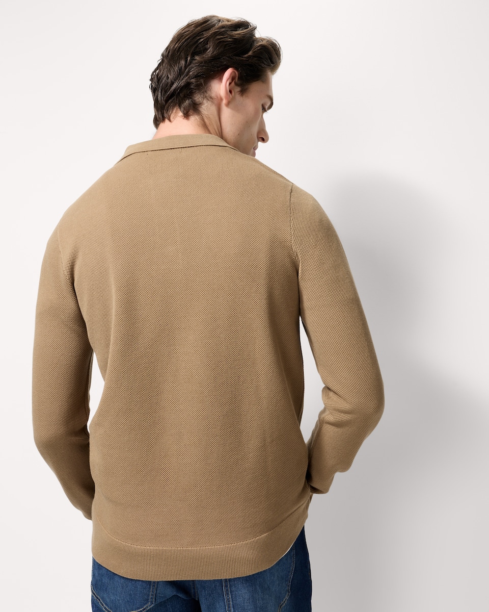 image 1 of F&F Pure Cotton Knitted Polo Shirt in Camel