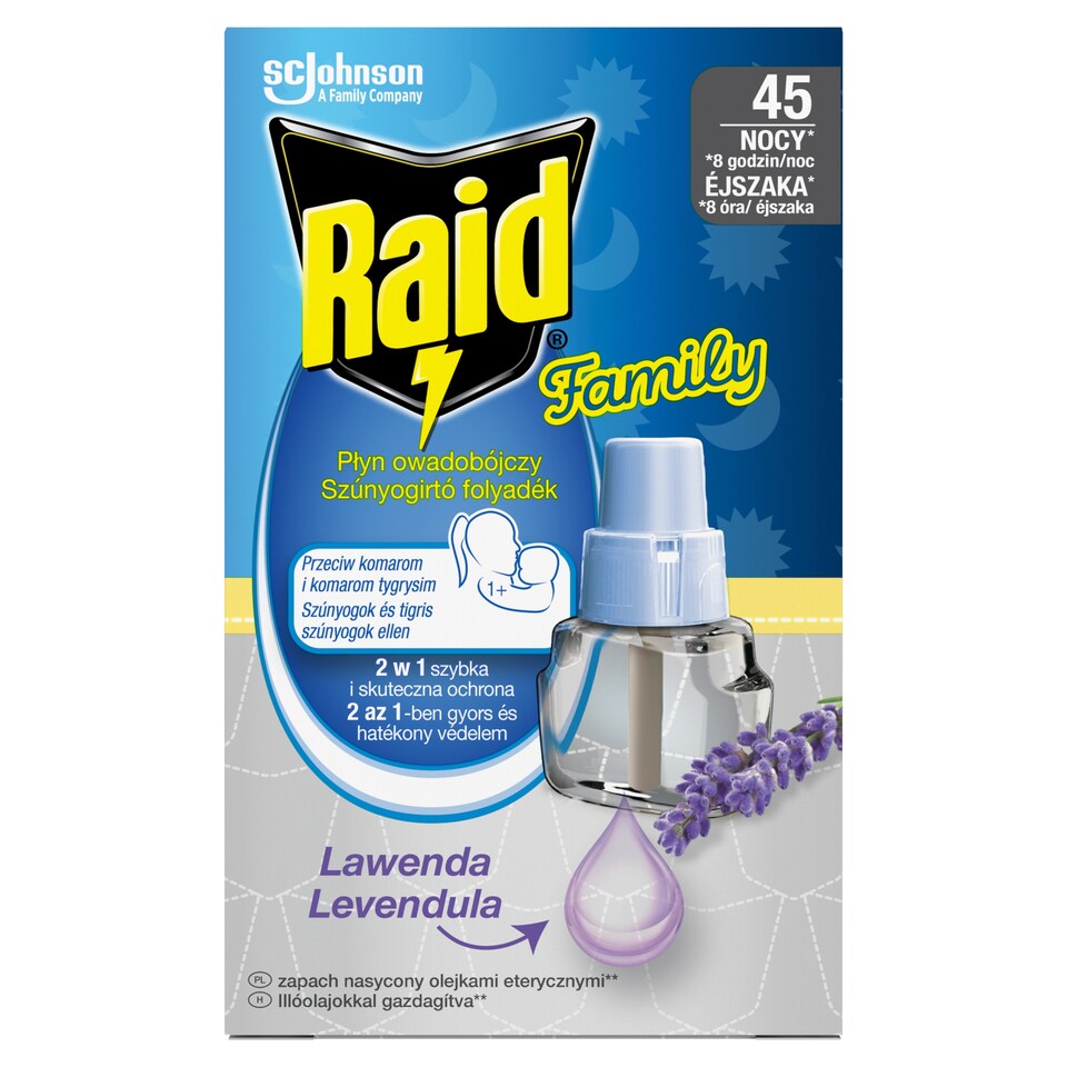 Raid Family Levendula 2 az 1-ben szúnyogirtó folyadék elektromos készülék utántöltő 27 ml