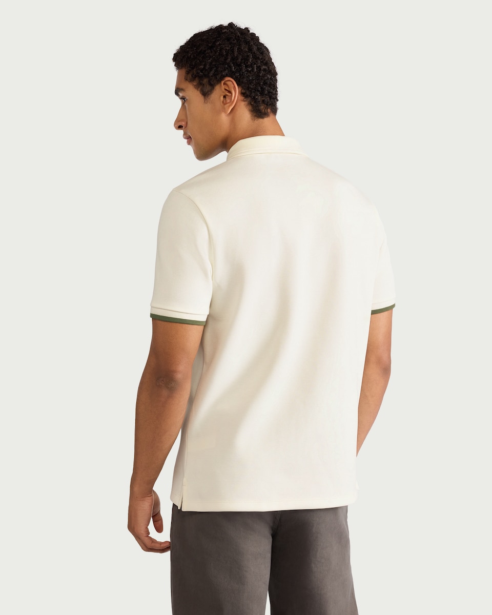 image 1 of F&F Textured Zip Neck Tipped Polo Shirt in Ecru