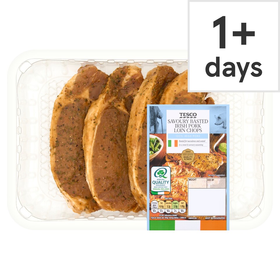 Tesco Savoury Basted Irish Pork Loin Chops 500g