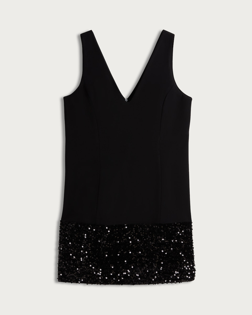 F&F Sequin Hem V Neck Sleeveless Dress in Black