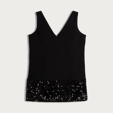F&F Sequin Hem V Neck Sleeveless Dress in Black