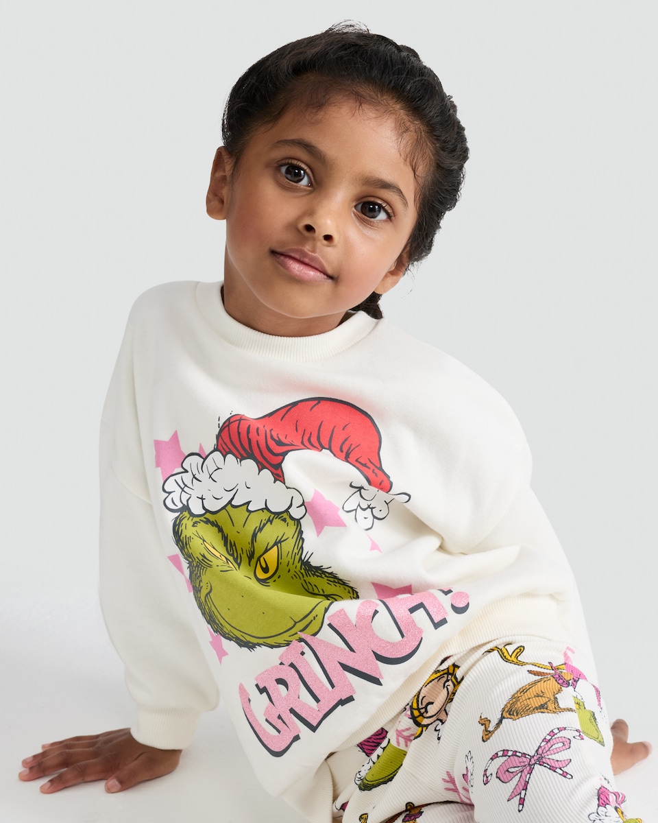 image 1 of The Grinch Cotton Rich Sweatshirt and Leggings  in Cream
