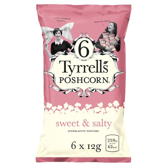Tyrrells M/Pack Popcorn Swt & Salty 6pk (c) Tesco Groceries