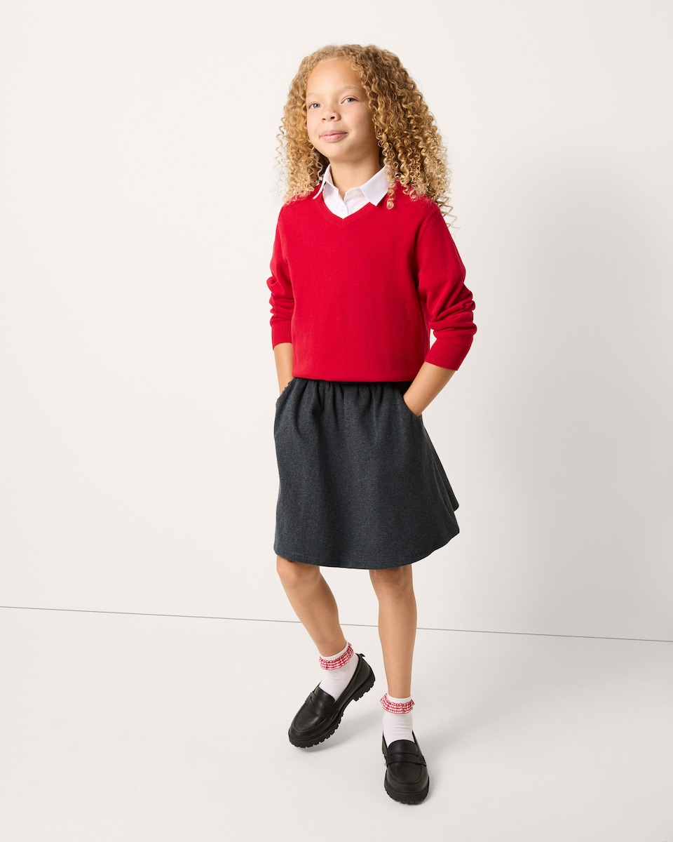 image 1 of F&F School Girls Cotton Rich Frill Pocket Skirt in Grey