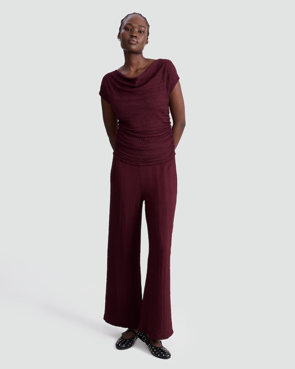 image 1 of F&F Cowl Neck Cap Sleeved Co-ord Top in Burgundy