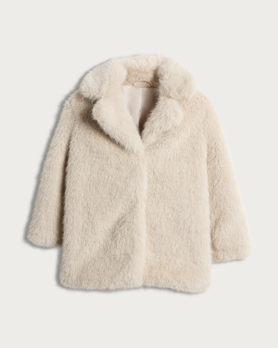 image 1 of F&F Girls Faux Fur Coat in Cream