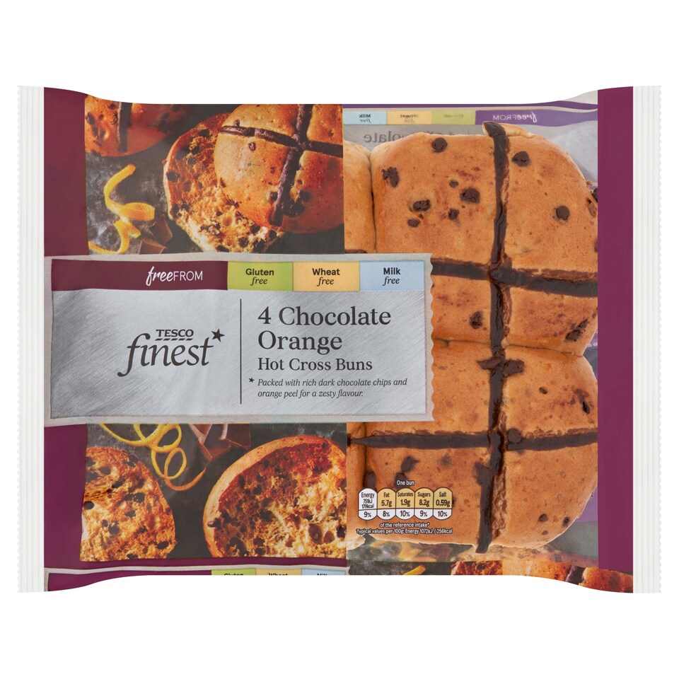Tesco Finest Free From Hot Cross Buns - Chocolate Orange 4 Pack