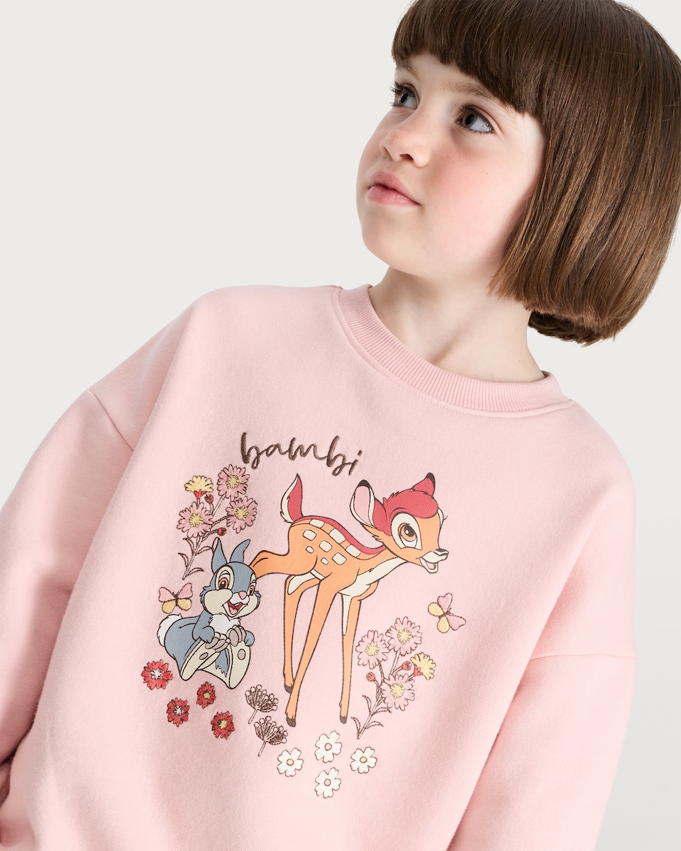 image 1 of Disney Bambi Cotton Rich Crew Neck Sweatshirt in Pink