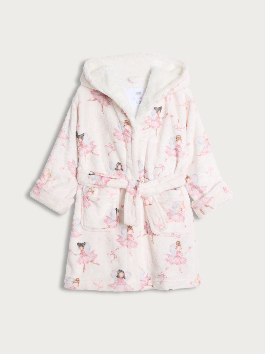 F&F Girls Fleece Fairy Print Dressing Gown in Pink