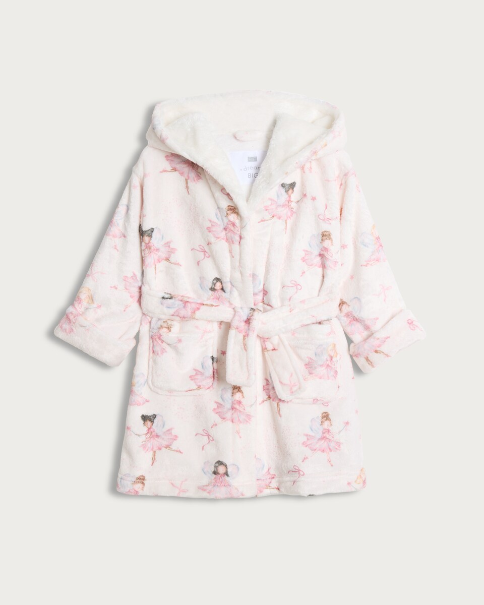 F&F Girls Fleece Fairy Print Dressing Gown in Multi