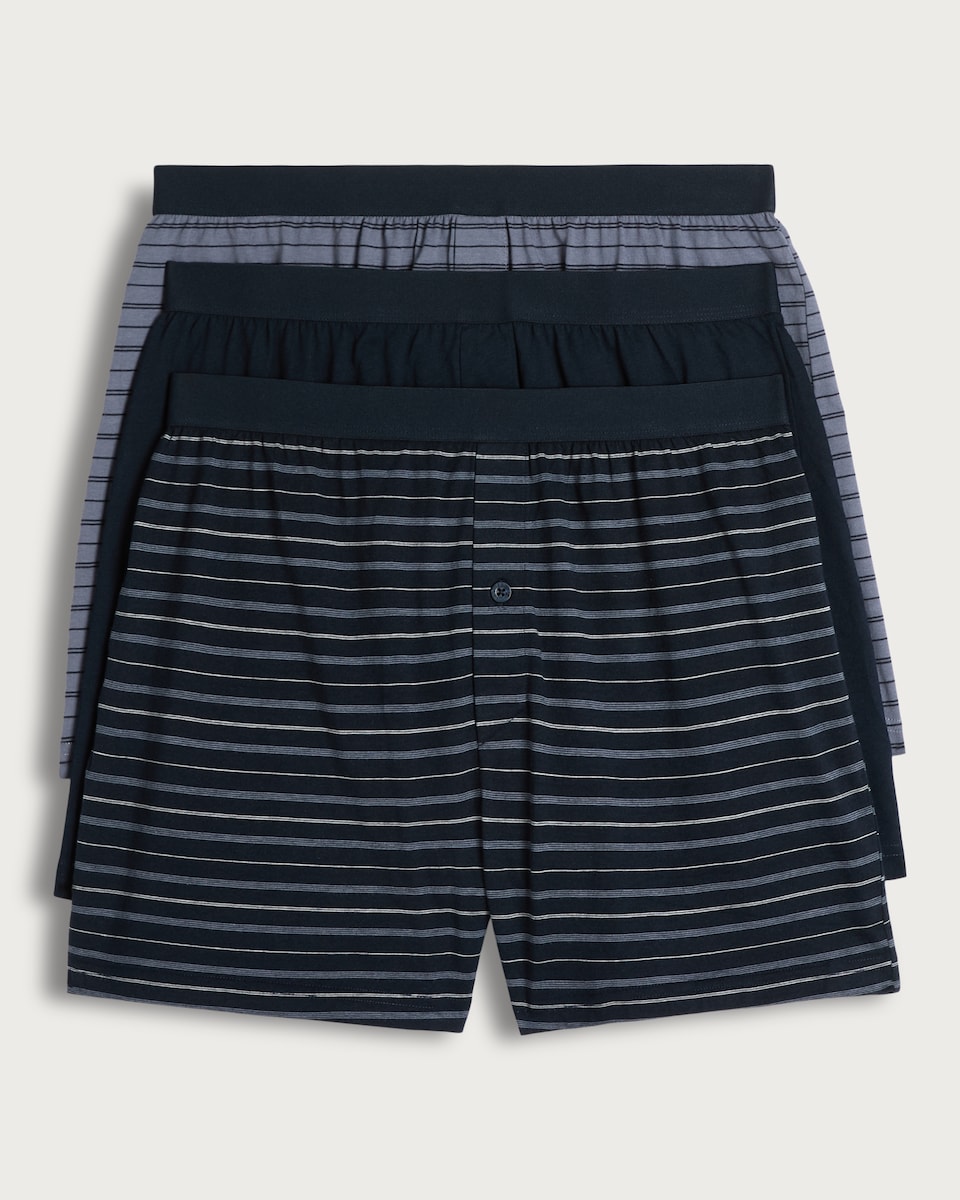image 1 of F&F 3-Pack Pure Cotton Striped Jersey Button Fly Boxers in Multi