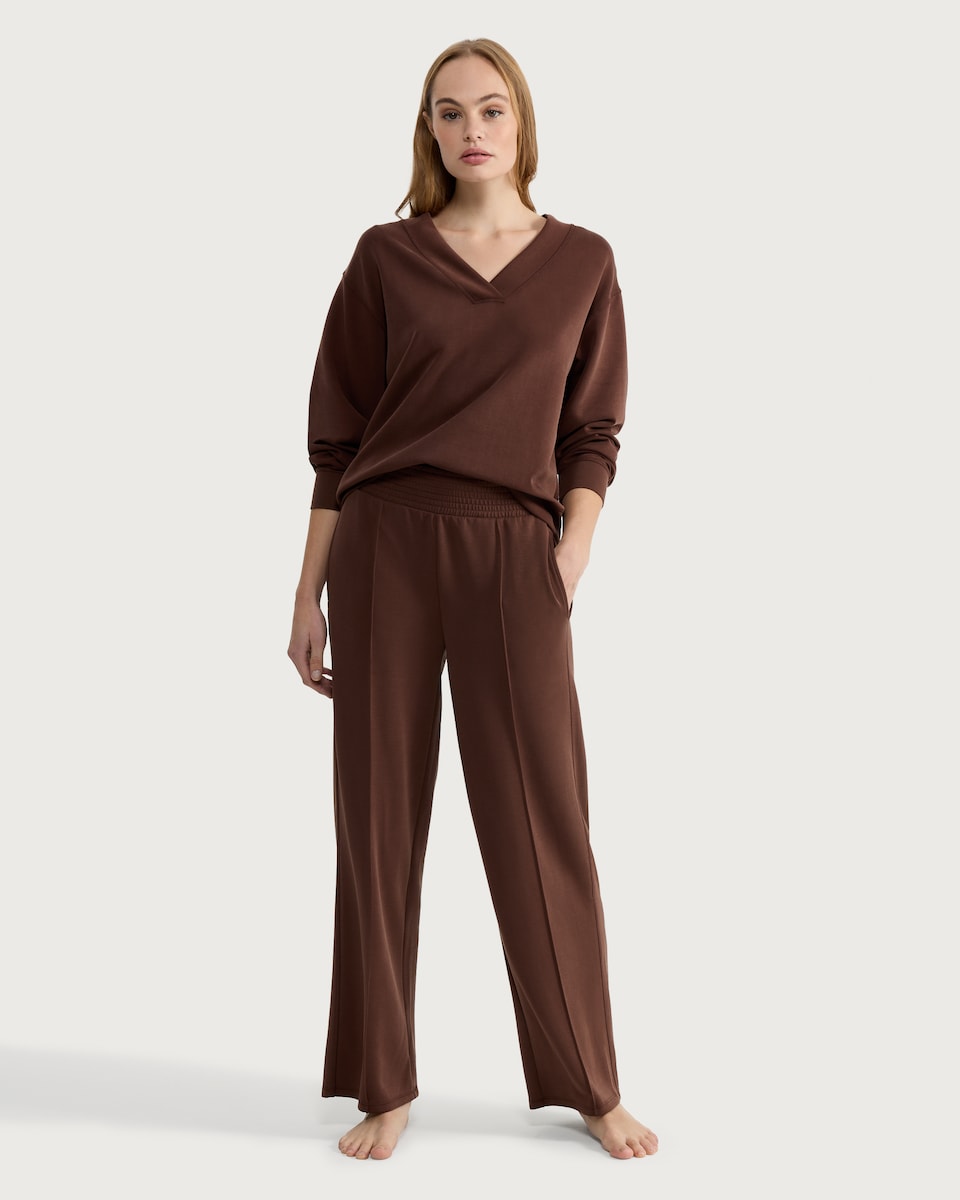 image 1 of F&F Wide Leg Loungewear Trousers in Chocolate