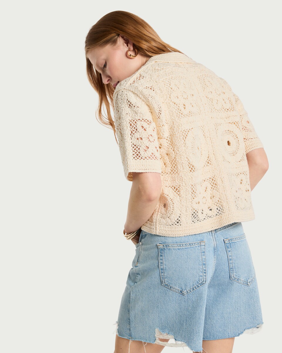 image 1 of F&F Cotton Rich Open Knit Cardigan in Neutral