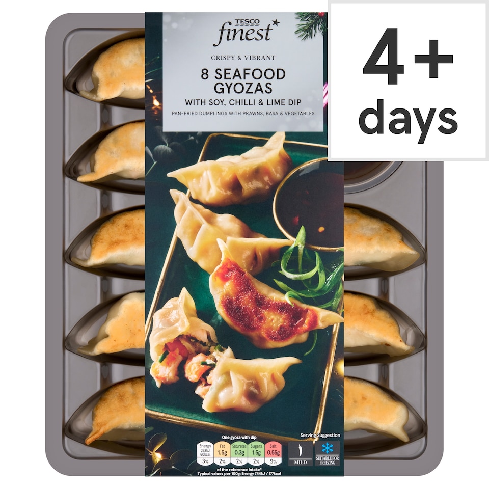 TESCO FINEST 8 PAN FRIED SEAFOOD GYOZAS 270G