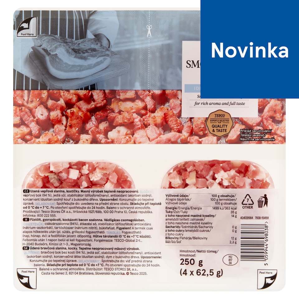 Tesco Údená bravčová slanina kocky 4 x 62,5 g (250 g)
