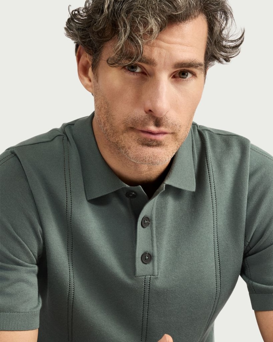 image 1 of F&F Pure Cotton Textured Polo Shirt in Green