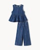 image 1 of F&F Girls Pure Cotton Embroidered Vest and Trousers Set in Blue
