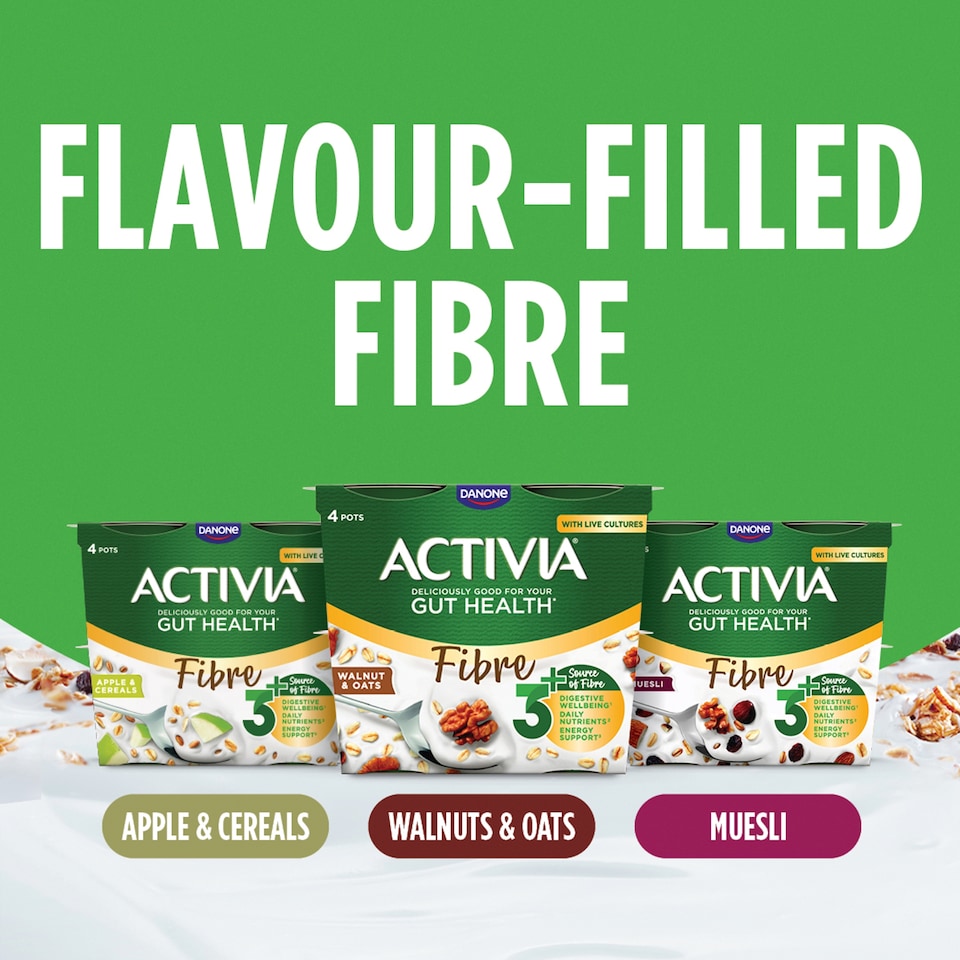 image 1 of Activia Fibre Gut Health Yoghurt - Apple & Cereals 4x115g