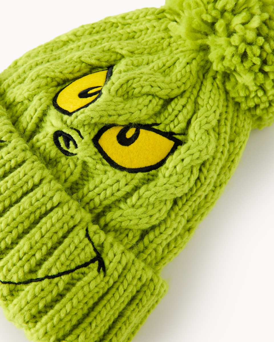 image 1 of The Grinch Cable Knitted Pom Pom Hat in Green
