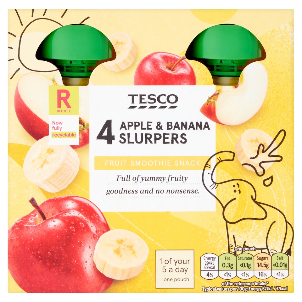 Tesco Apple & Banana Fruit Slurpers 4X90g