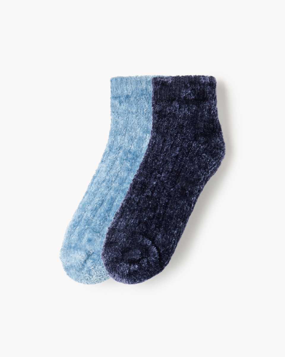 F&F 2-Pack Chenille Cropped Cosy Socks in Blue