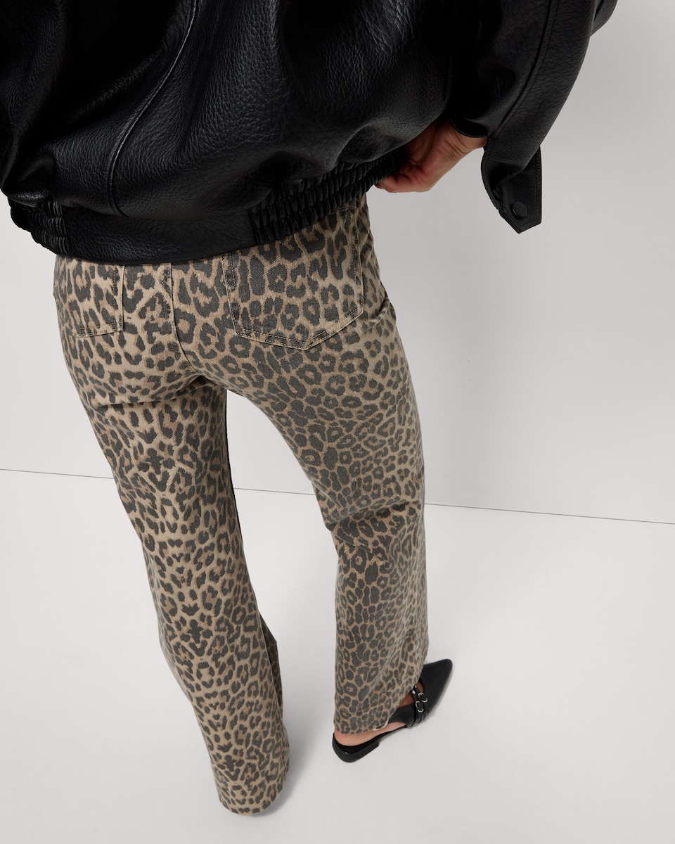 image 1 of F&F Leopard Print Flared Jeans in Brown