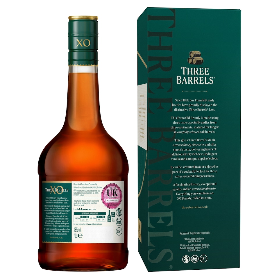 image 1 of Three Barrels XO Brandy 70cl