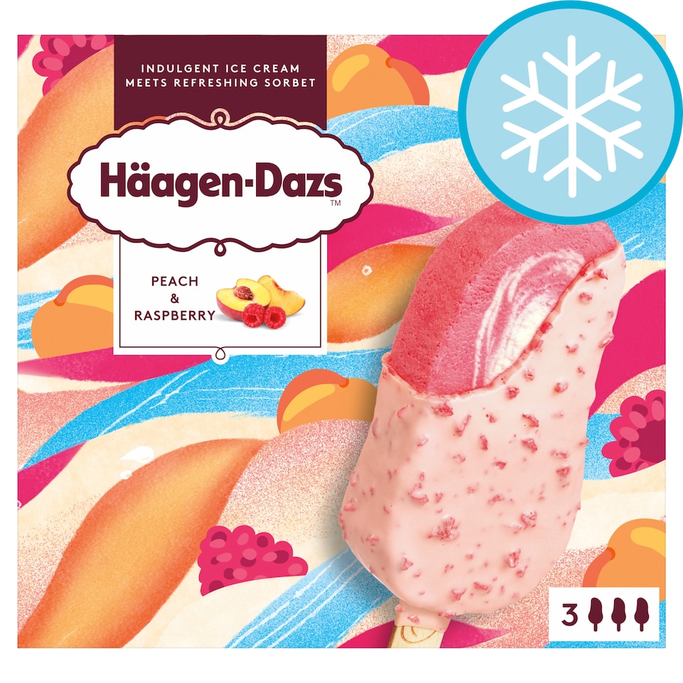 image 1 of Haagen-Dazs Peach & Raspberry Ice Cream Stick Bar 3x80ml