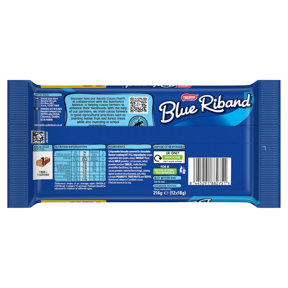 image 1 of BLUE RIBAND Chocolate wafer biscuits Multipack 12x18g