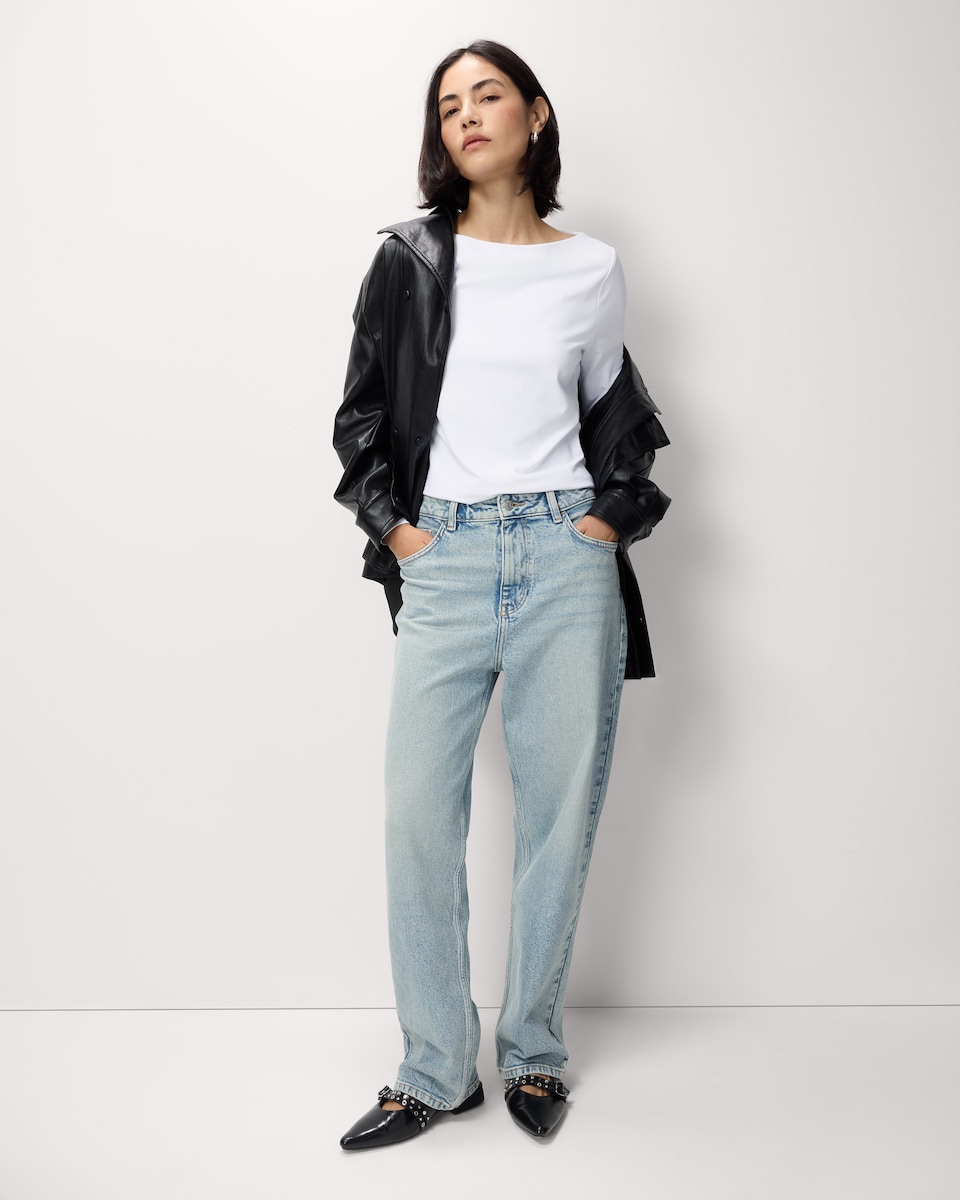 image 1 of F&F Polyamide Slash Neck Top in White