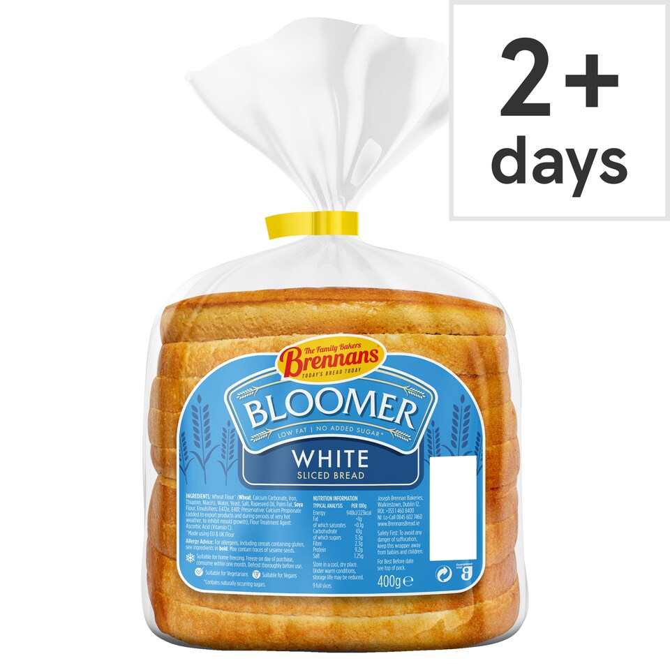 Brennans White Half Bloomer Sliced Bread 400g