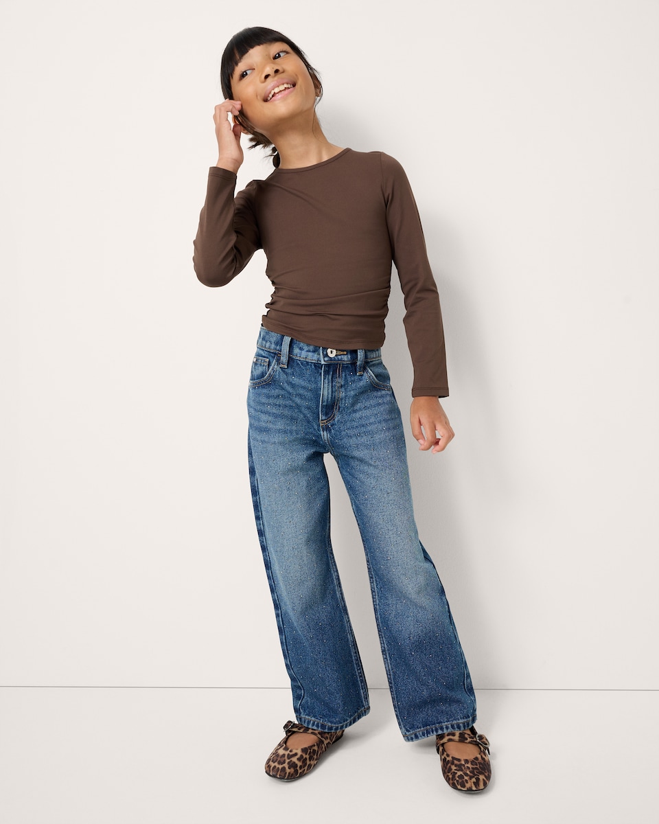 image 1 of F&F Girls Slinky Ruched Side Top in Brown
