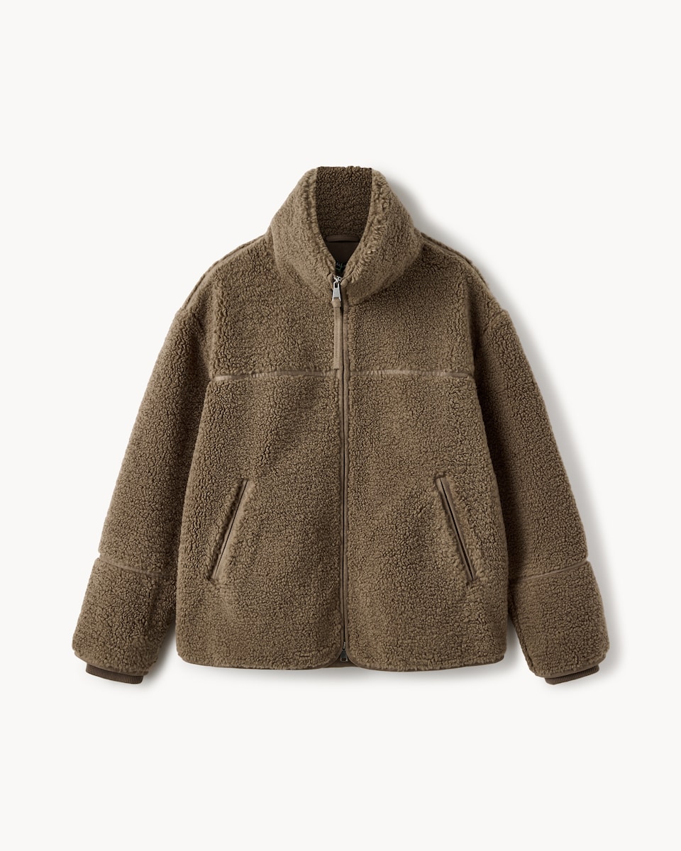image 1 of F&F Active OUTDOOR Borg Textured Zip Up Jacket in Neutral