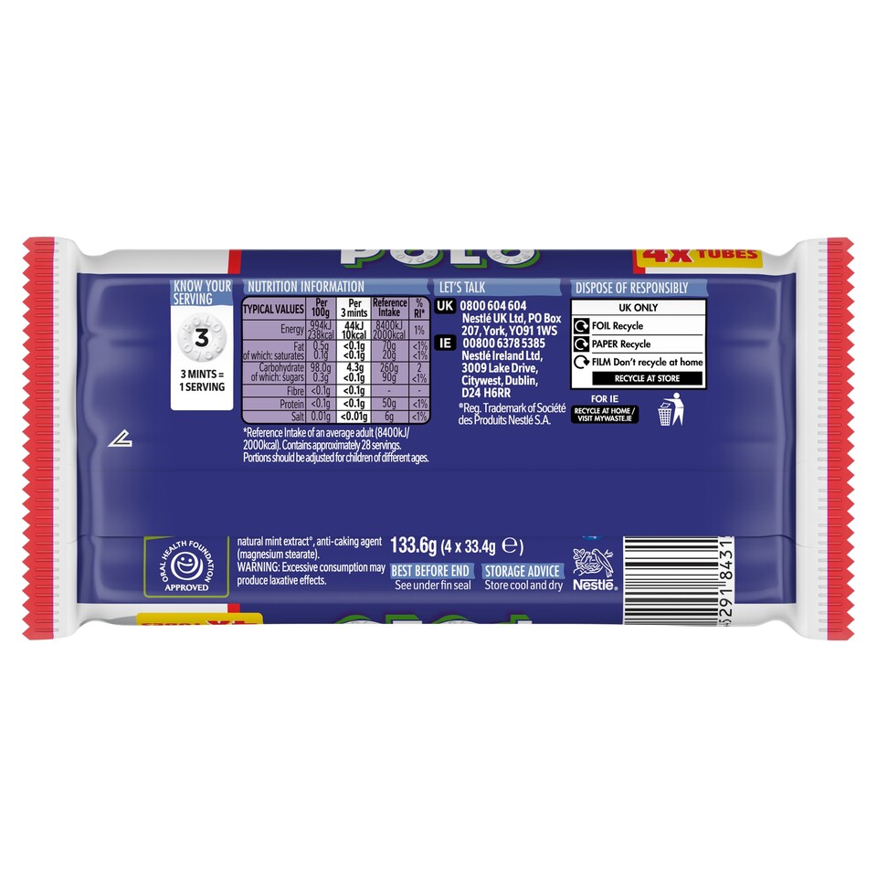 image 1 of Polo Sugar Free Extra Strong Tube 4 x 33.4g